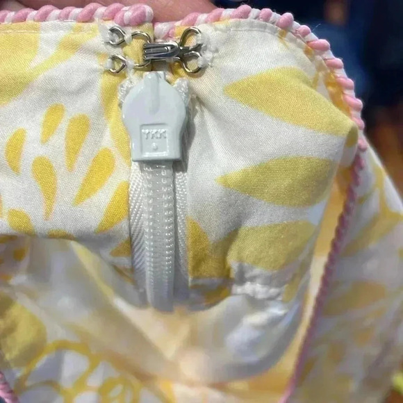 Ll Bean Yellow Floral skirt with pink stitching 100% cotton size 14 - Picture 8 of 11